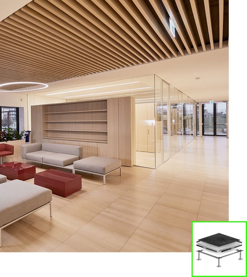 Pavimento sopraelevato parquet - ristrutturazione sede EF Solare