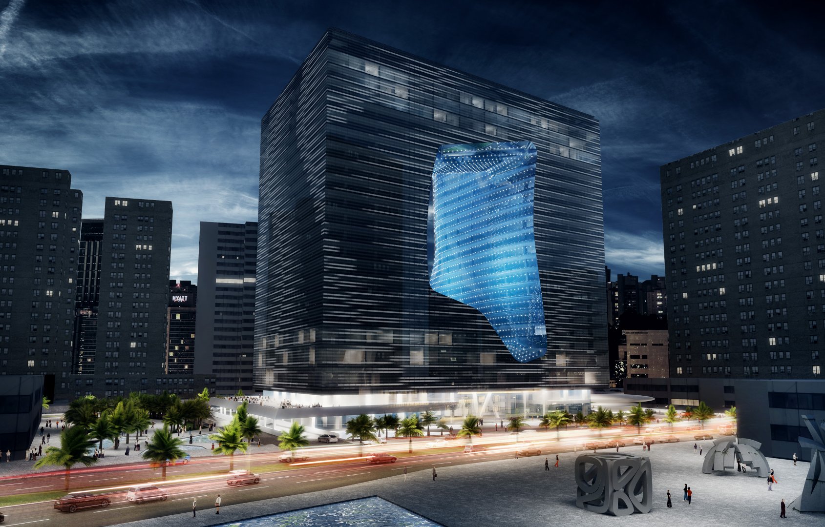 Opus Tower rendering by night