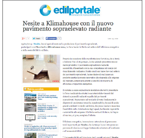 Nesite a Klimahouse con il nuovo pavimento sopraelevato radiante