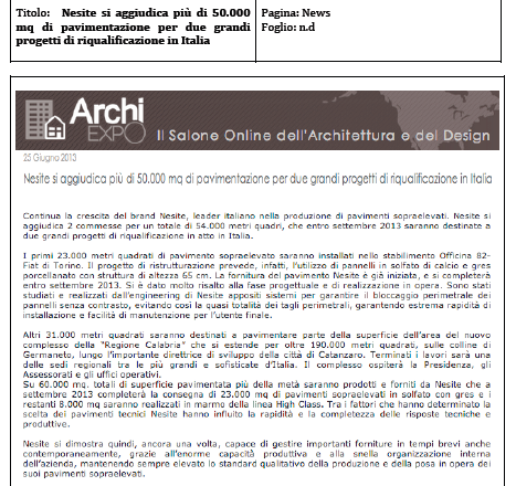 Nesite si aggiudica due grossi progetti di qualificazione in Italia e fornirà più di 50 mila mq di pavimento sopraelevato