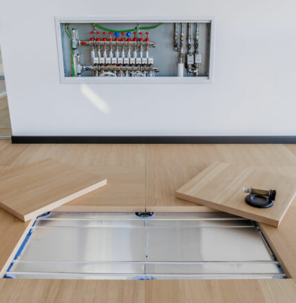 Pavimento radiante sopraelevato Diffuse, finitura parquet